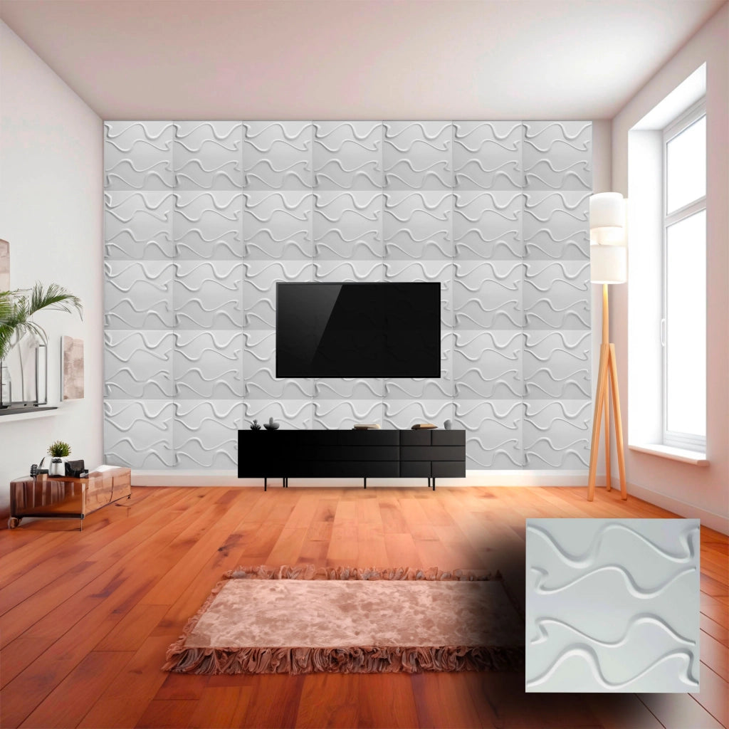 Pannello in fibra naturale a parete 3D, rivestimento di lusso 3D 50X50cm BIANCO verniciabile CURVE