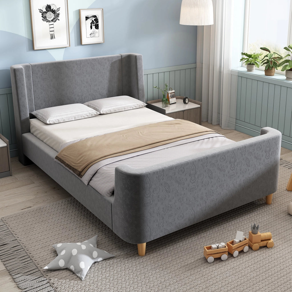 letto singolo velluto grigio 90 x 200 cm
