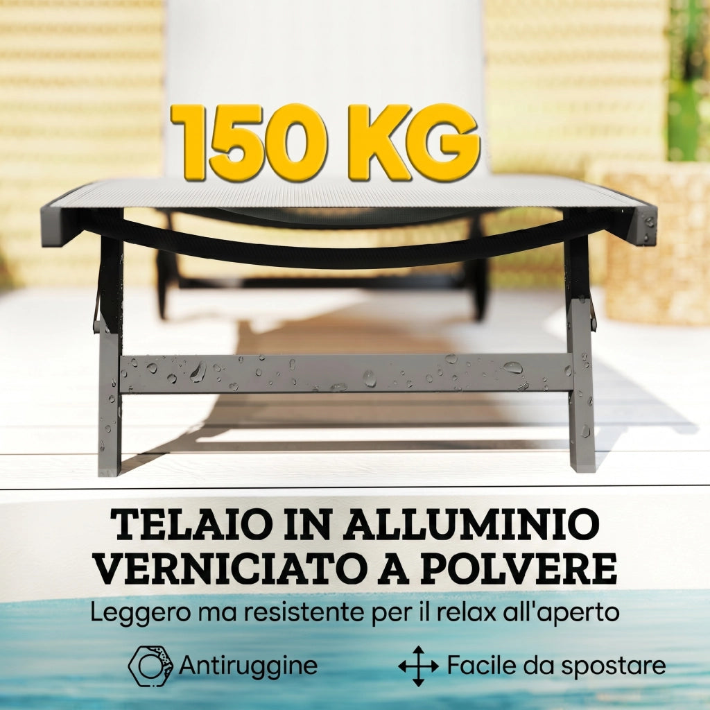 Lettino Prendisole con Schienale Reclinabile ¨C Minimal ¨C Alluminio e Tessuto Crema 66x165x102 cm