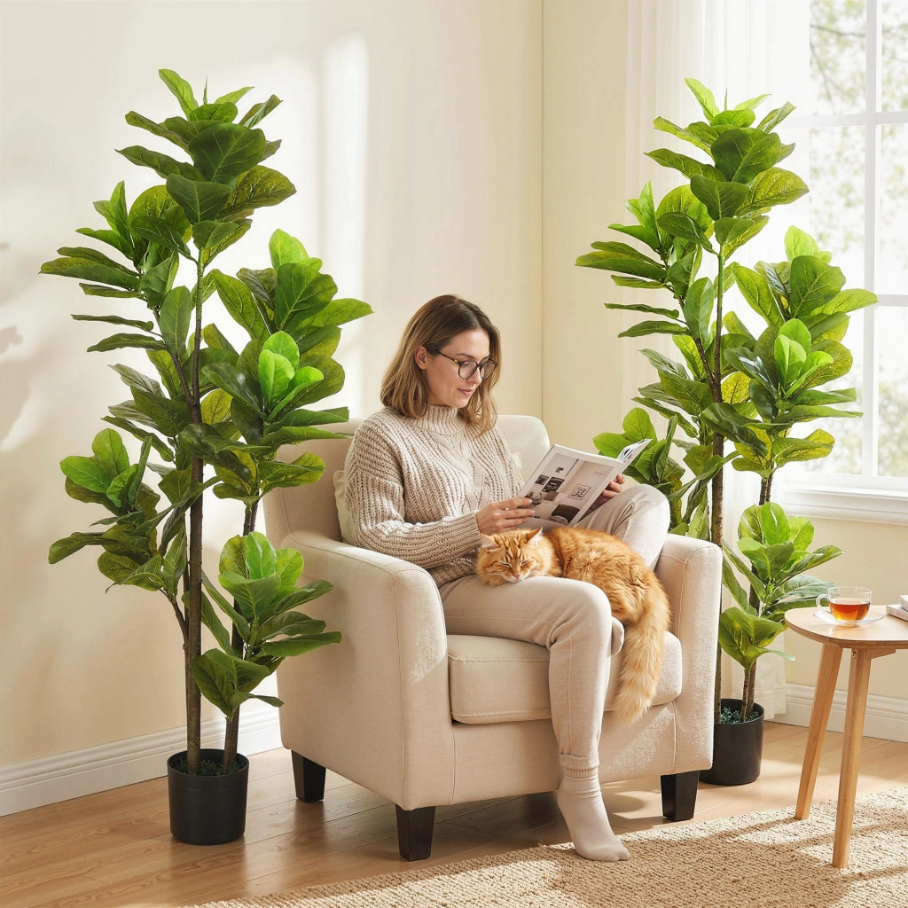 Pianta Artificiale Ficus Lyrata 150 cm ¨C Xylo ¨C Verde con Vaso Cemento Set 2 Pezzi