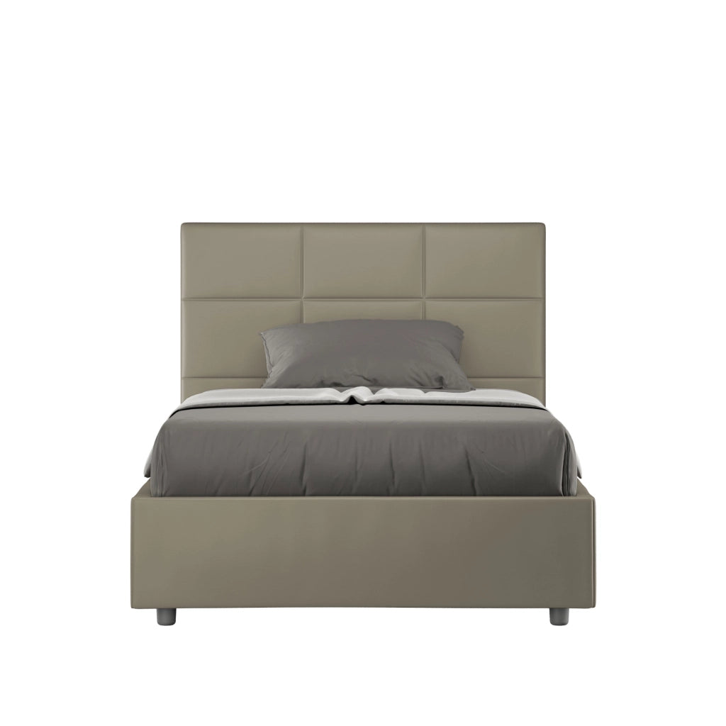 BS COM Letto una piazza e mezza con rete imbottito 130x190 similpelle cappuccino