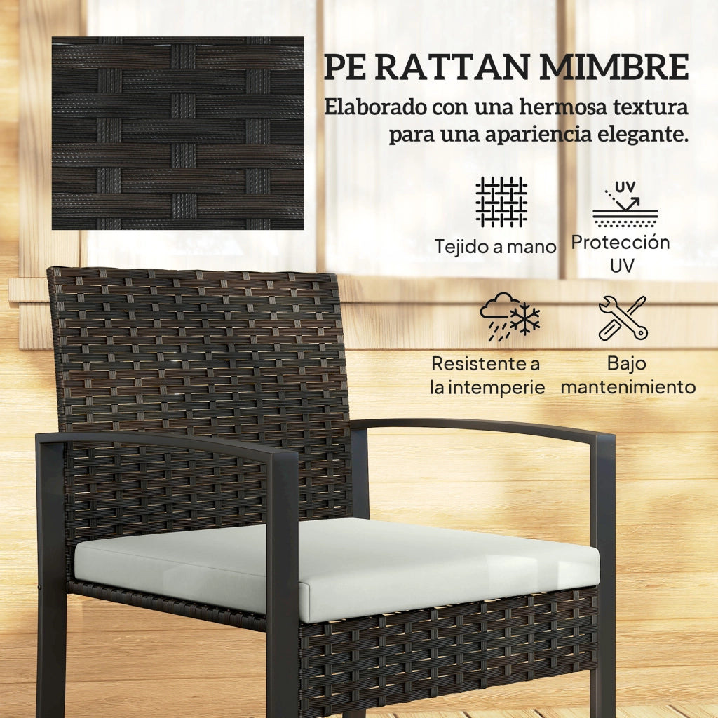 Set Giardino PolyRattan con 2 Sedie e Tavolino Vetro ¨C zephmum ¨C Grigio