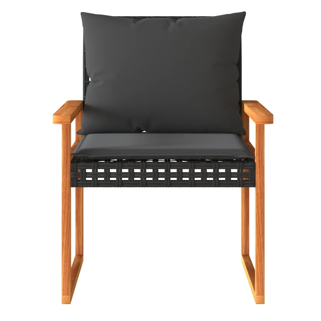 Set da Bistr¨° 3 pz | Set Salotto da Giardino con Cuscini Nero Polyrattan e Legno Acacia