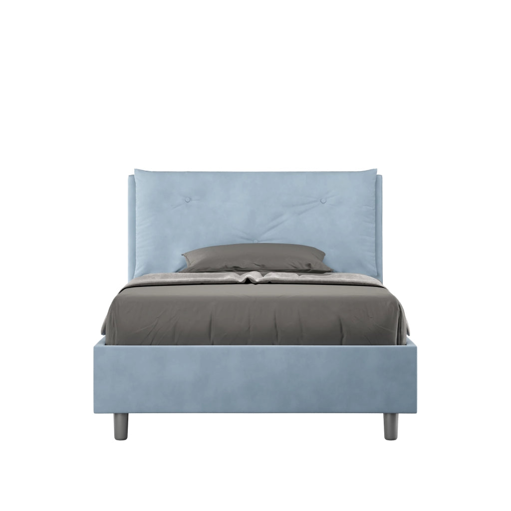 BS COM Letto una piazza e mezza senza rete imbottito 110x190 microfibra azzurro
