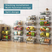Mangiatoie con ruote 6 livelli stivellabili cesti metallici per verdure frutta e magazzinaggio cucina nero