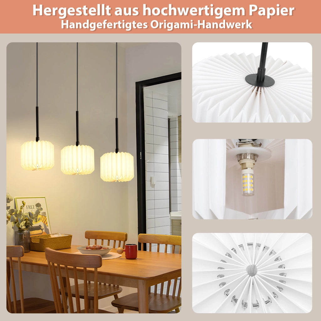 Lampada a Sospensione ZMH vintage lungo regolabile ¨C Paralume in carta 3 luci (senza lampadina)