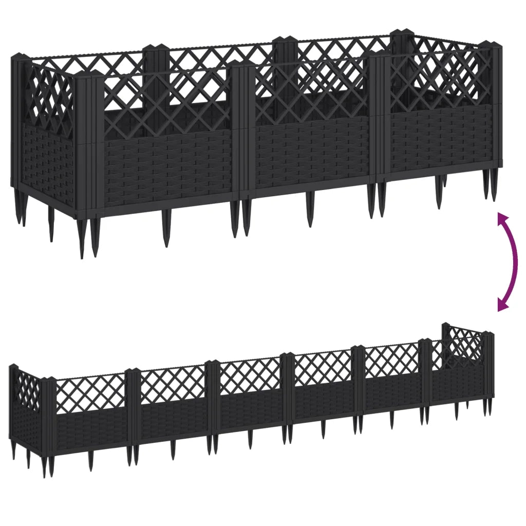 Fioriera da Giardino con Picchetti-Vaso da Esterno-Fioriera da Giardino Fissabile Nera 123,5x43,5x43,5 cm PP