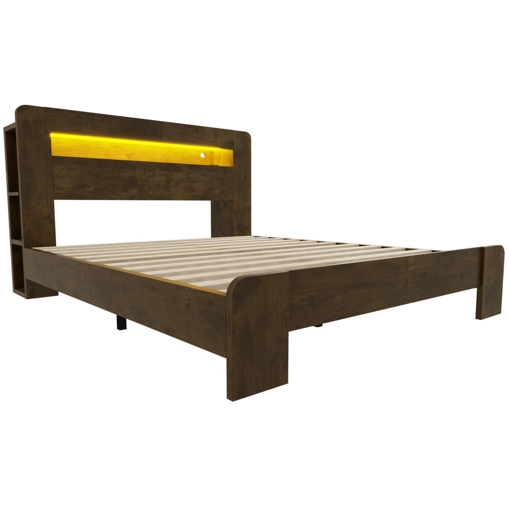 Letto matrimoniale 140x200 cm con contenitore, LED e prese integrate