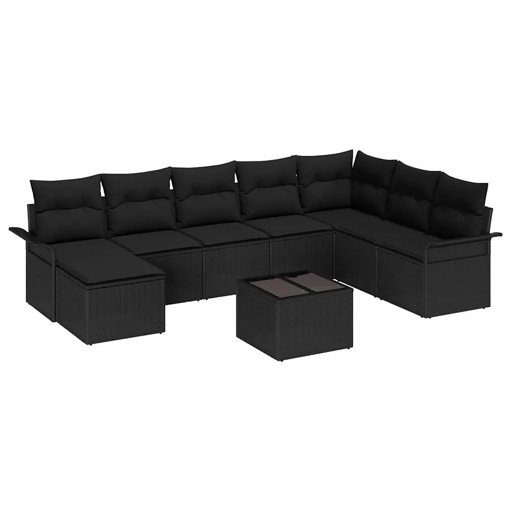 Set Divano da Giardino con cuscino 9 pcs Beige Poly Rattan