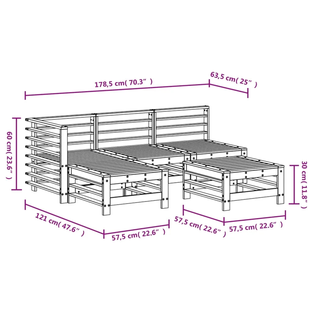 Set Salotto da Giardino 5 pz | Set di Mobili da Esterno in Legno Massello di Pino