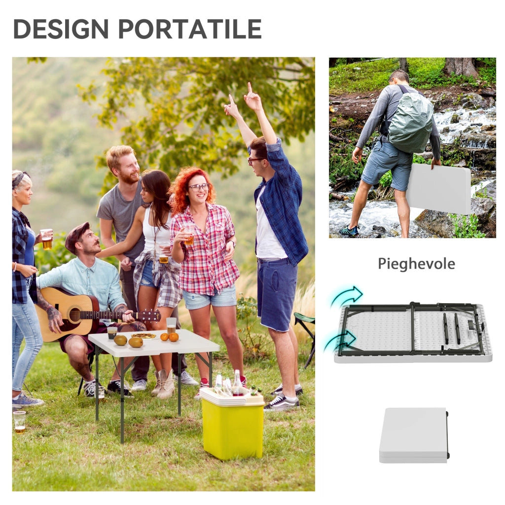 Tavolo da Campeggio 86x86x74 cm Pieghevole con 2 Altezze Regolabili in HDPE e Metallo Bianco