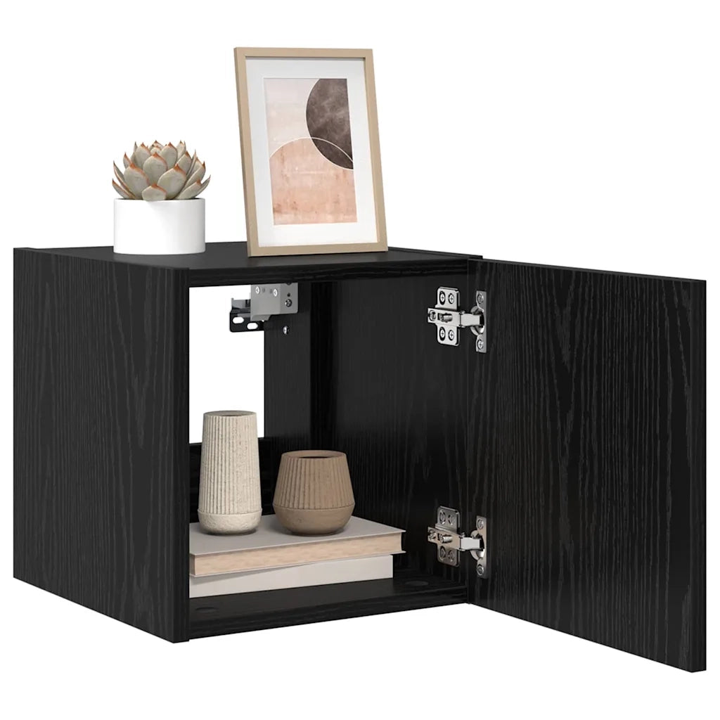Mobile TV da parete con LED Rovere Nero 30,5 x 35 x 30 cm 893639