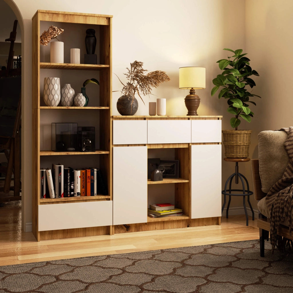 Cassettiera AKORD K100 Quercia Artigiana 101 cm 2 ante 3 cassetti inserto frontale Bianco 101x35x98 cm