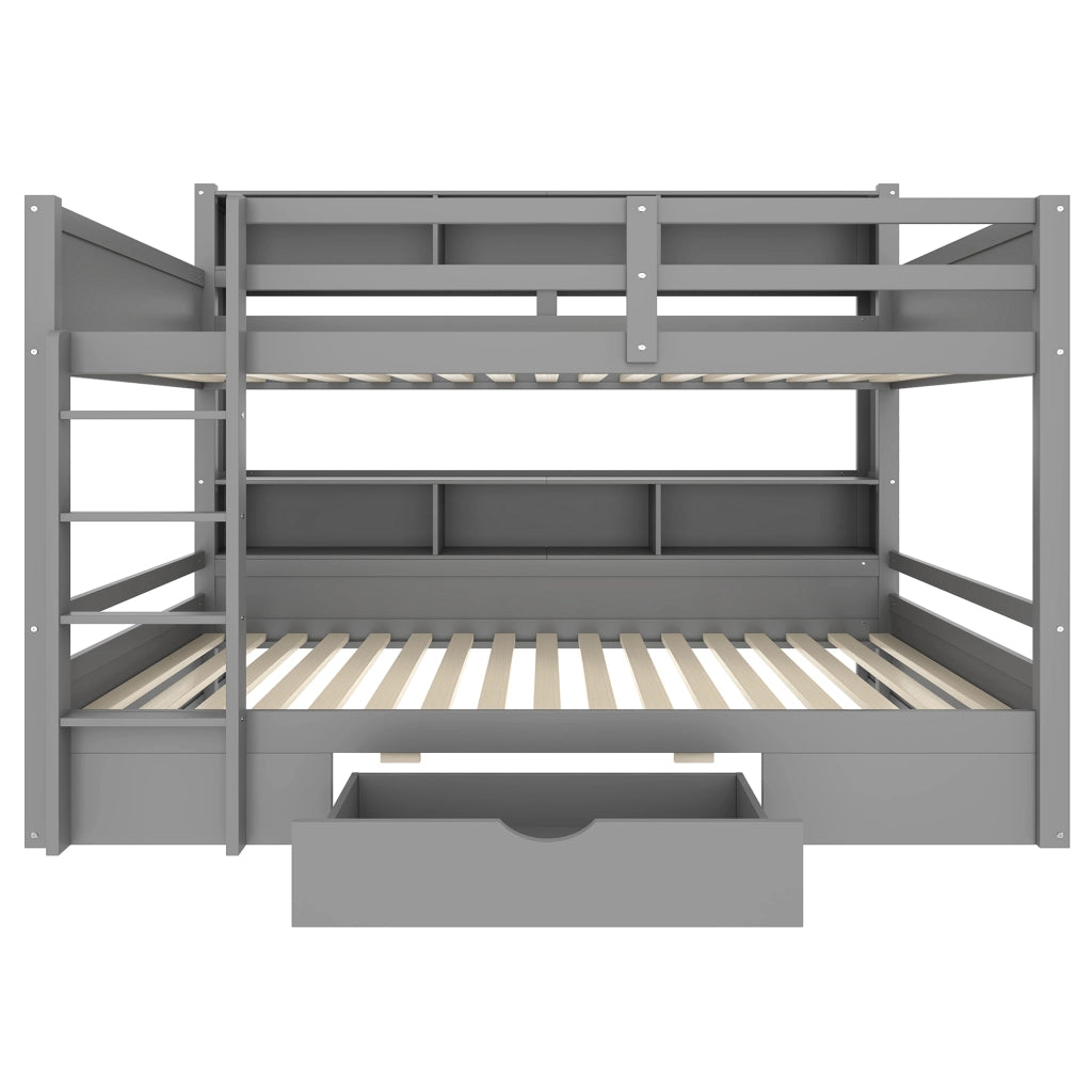 Letto a castello 90×200 cm; 3 posti con cassetto; vani portaoggetti; senza materasso; in pino grigio