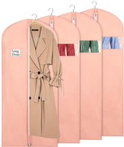 Set di valigie per abiti, 60 x 152 cm, materiale respirante, valigie per abiti lunghe per abiti da sera, giacche e vestiti da sera, 4 pezzi, rosa