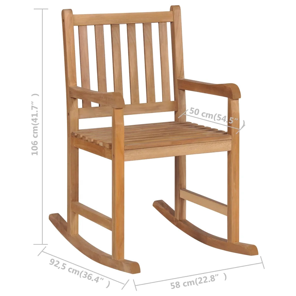 Sedia a Dondolo con Cuscino Verde in Legno di Teak 3062762