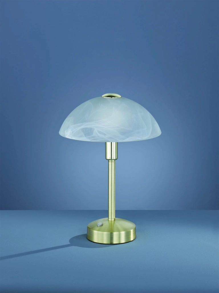 DONNA LAMPADA DA TAVOLO LED  4,5W · 1x 450lm, 3000K CON VETRO ALABASTRO E MONTATURA OTTONE SATINATO CON TOUCH DIMMER 4 INTENSITA' H. 30CM, D.22,5CM