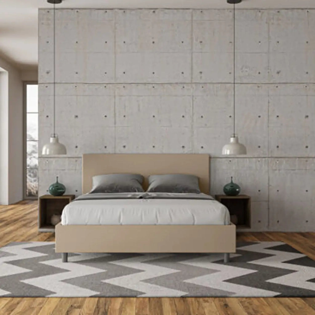 Letto matrimoniale senza rete imbottito 160x200 similpelle tortora Adele