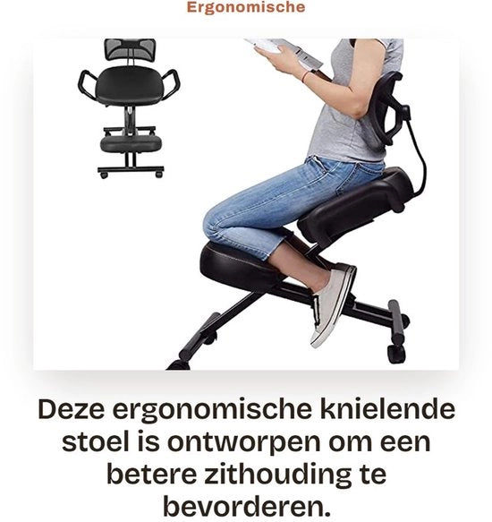 Sedia Ergonomica con Base a Rotelle - Sedia da Ufficio con Supporto per Schiena - Sedia con Regolazione di Angolo - Struttura in Acciaio - Capacità di Carico fino a 250 kg - Pannello di Supporto a U - Sedia con Regolazione di Angolo
