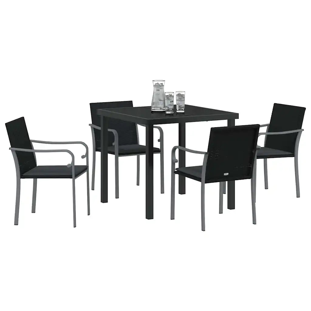 Set da Pranzo per Giardino 5 pcs Nero e Grigio Rattan in PE 3379052