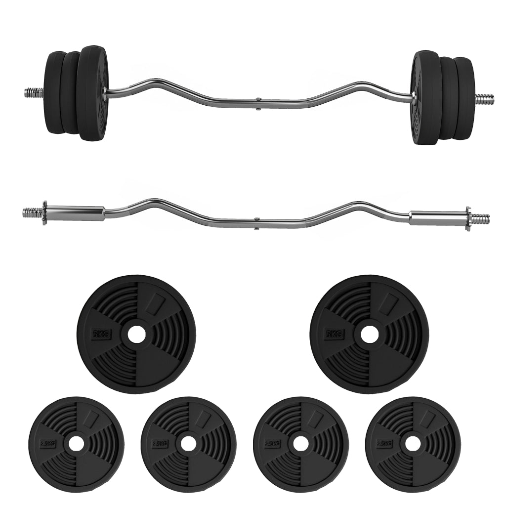 Set Manubri 25 kg ¨C Xylo ¨C Barra Lunga Dischi Pesi Impugnatura Antiscivolo ? 25x120cm Nero