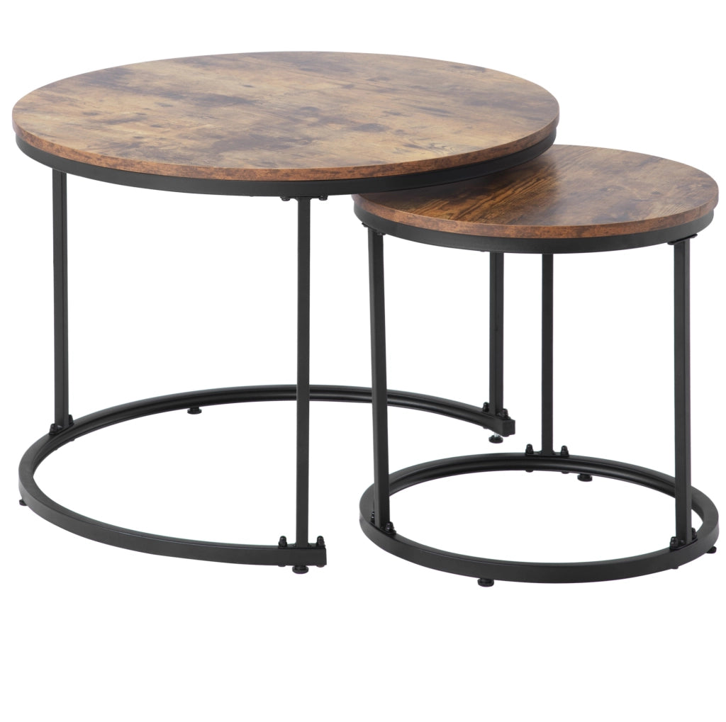 Set di 2 tavolini da caffè rotondi impilabili in MDF marrone