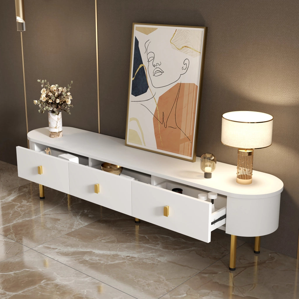 MOBILE TV con 3 cassetti 174x35x41 cm MDF Bianco e Oro