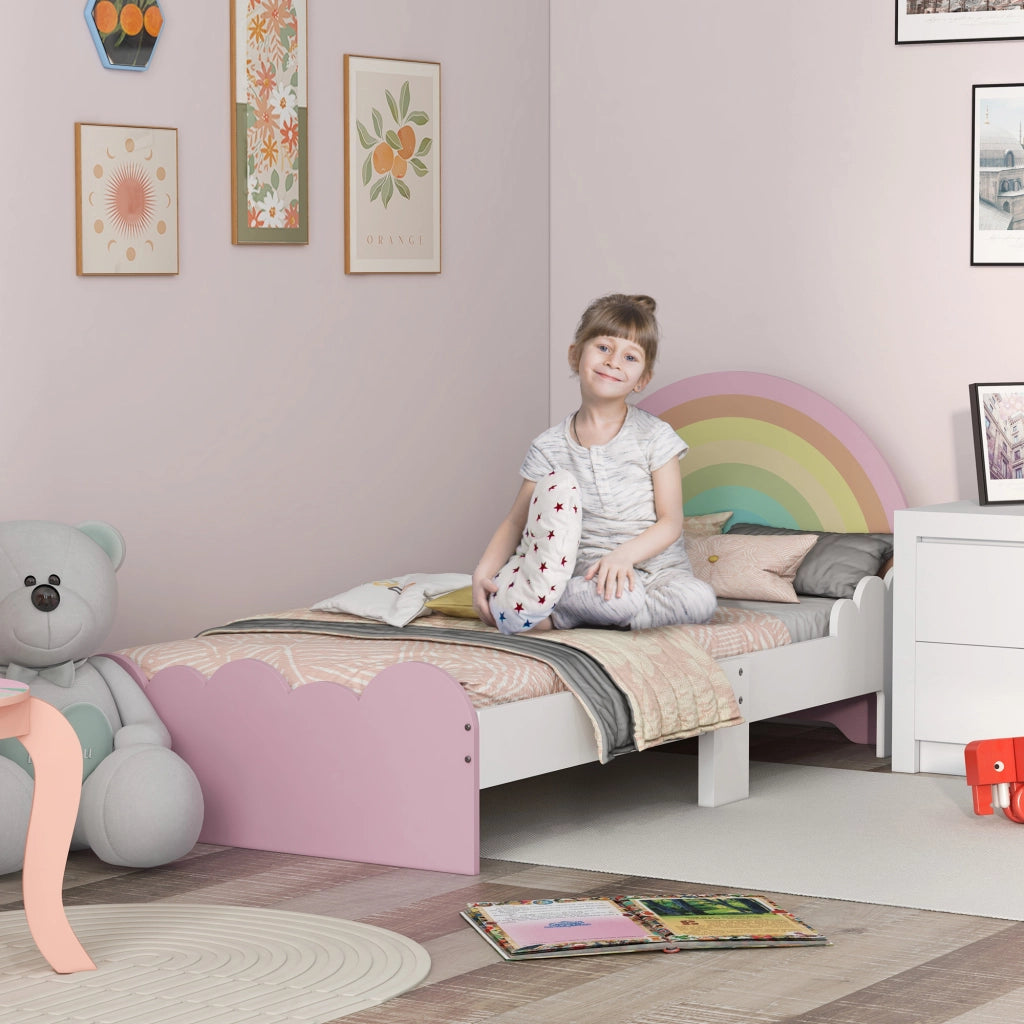 Letto per Bambini con Sponde Laterali ¨C Minimal ¨C Bianco e Rosa 143x74x66