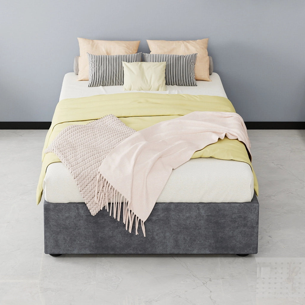 DESMIU Letto singolo 90 × 200 cm con struttura in metallo, senza testiera né materasso, grigio