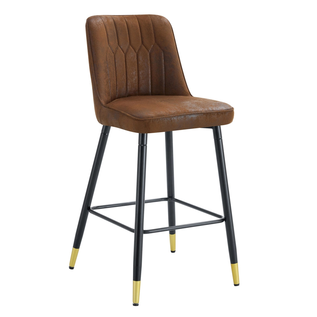 Set di 2 sgabelli da bar con schienale ergonomico; poggiapiedi e struttura in metallo in tessuto marrone e nero