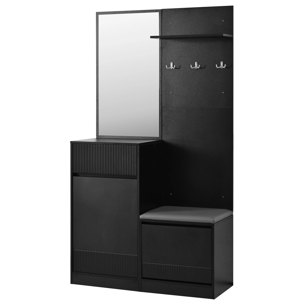 ARMADIO INGRESSO con scarpiera, specchio e LED 105x38x190 cm Nero