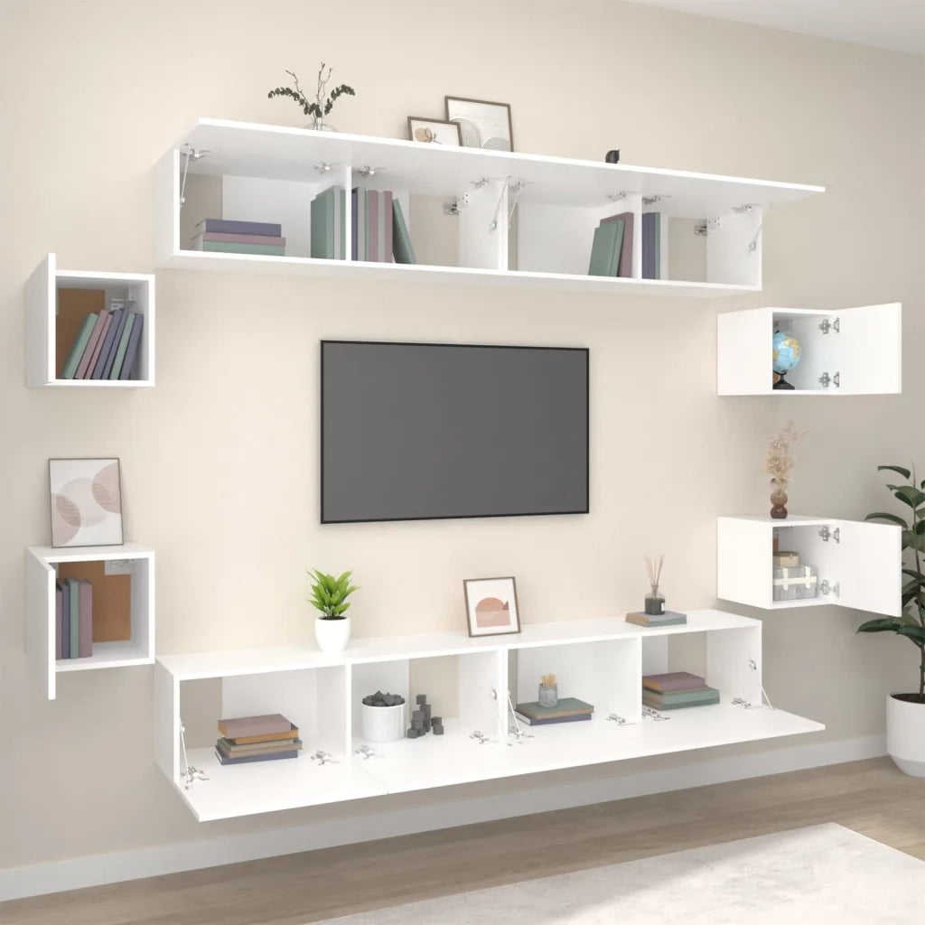 Set Mobili Porta TV 8pz Bianco in Legno Multistrato 3114222