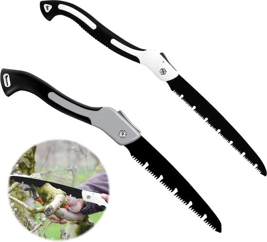 Due sezioni di sega a scorrimento laterale con chiusura di sicurezza - SK5 acciaio al carbonio - sega multifunzione a scorrimento laterale - verticale trapezoidale - sega a scorrimento laterale per legno - per giardino, campeggio, boschi e caccia - 210 mm