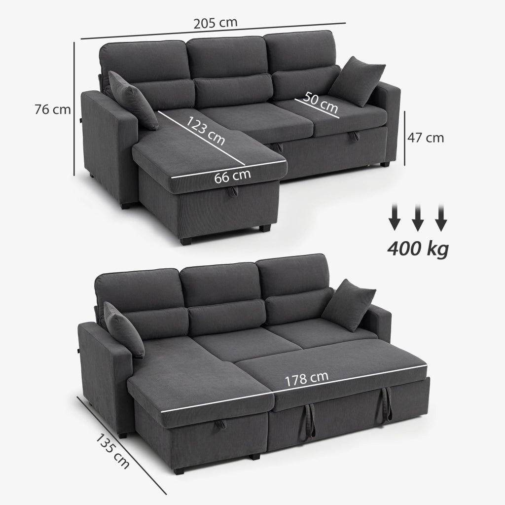 Divano letto ad L con contenitore e cuscini ¨C Xylo ¨C Grigio scuro