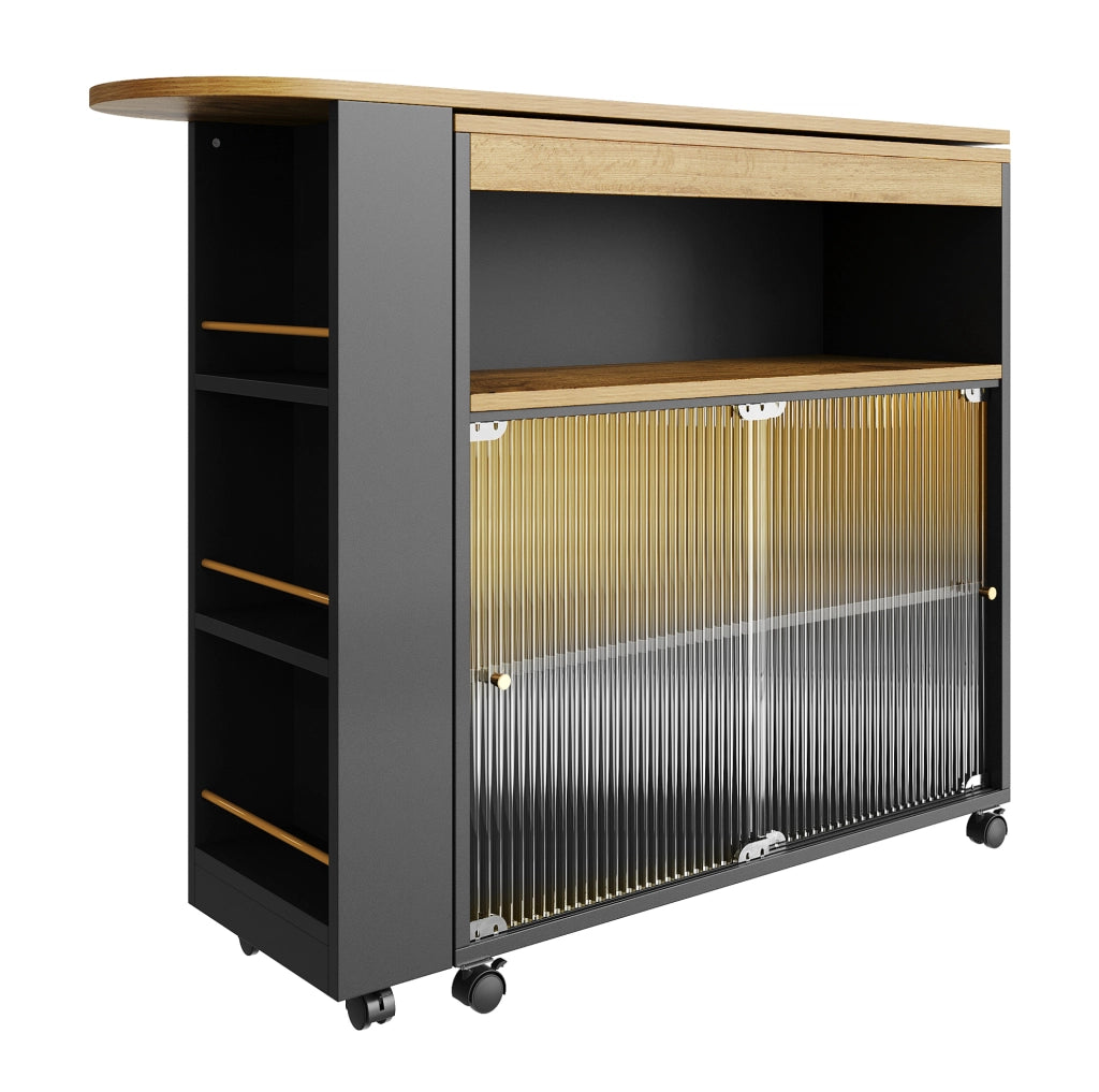 Tavolo bar 138-204x39x105 cm allungabile con contenitore e LED in MDF nero