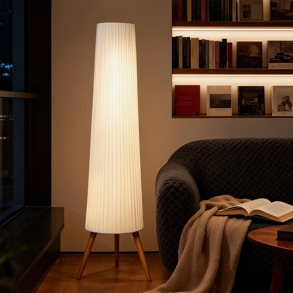 Lampada da Terra LED Dimmerabile ¨C Xylo ¨C Legno Treppiede Bianco con Interruttore 46x46x153cm