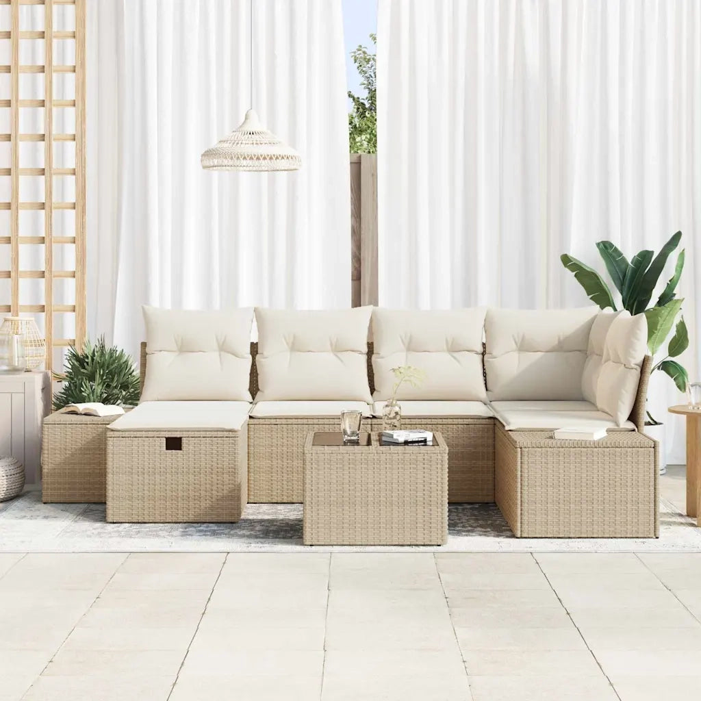 Set Divano da Giardino con cuscino 7 pcs Beige polyrattan 3359390