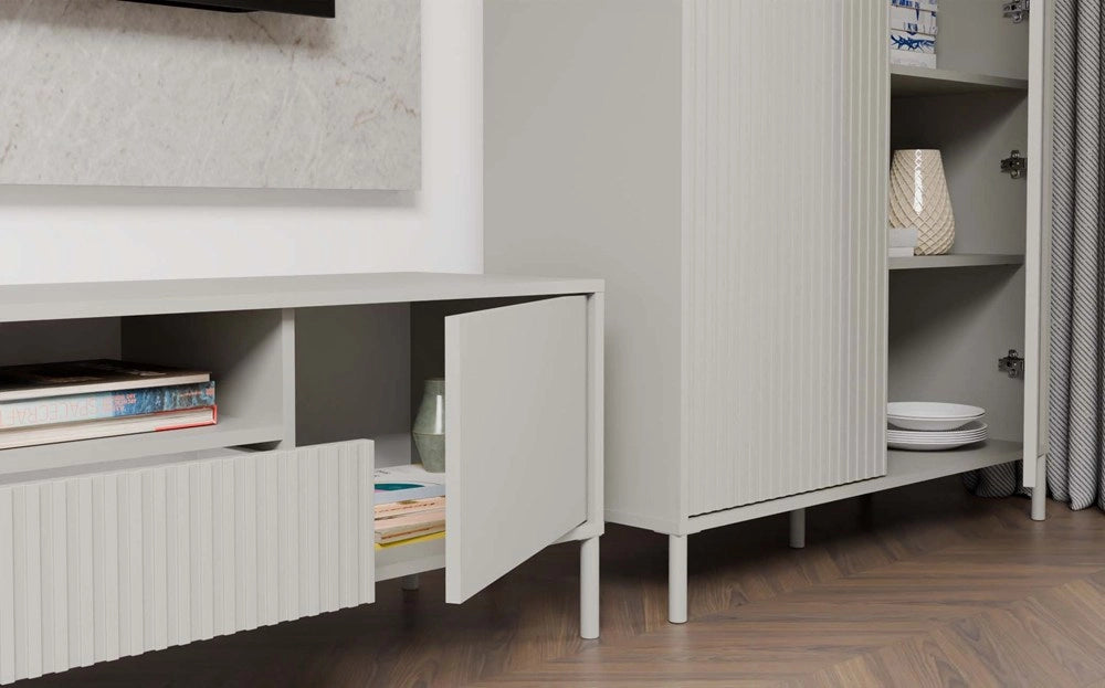 Mobile TV KAMARO 160 cashmere frontale scanalato + classico