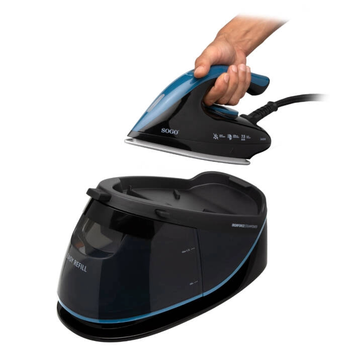 Centro stiratura vapore 2400W, serbatoio 1,7L, piastra ceramica, tubo vapore 2m, stiratura verticale - SOGO