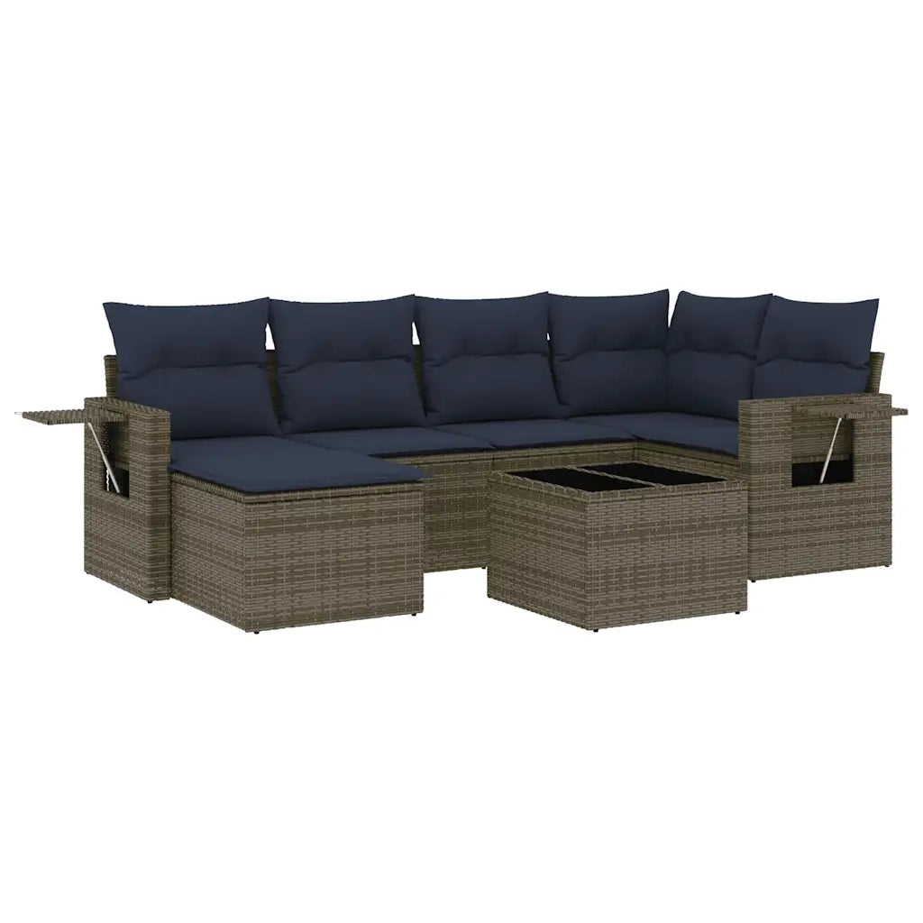 Set Divani da Giardino 7 pz con Cuscini Grigio in Polyrattan 3220470