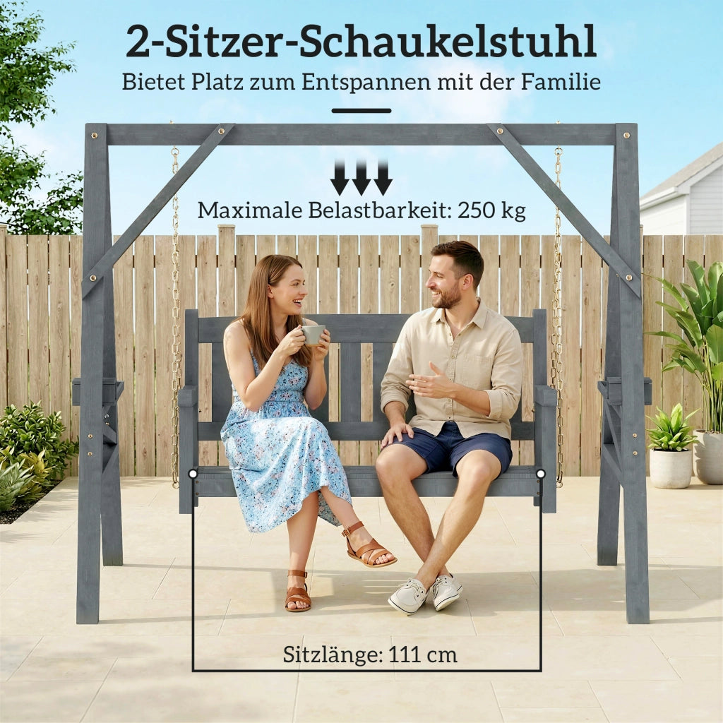 Dondolo da giardino 2 posti ¨C Xylo ¨C legno grigio con portabicchieri e ripiani
