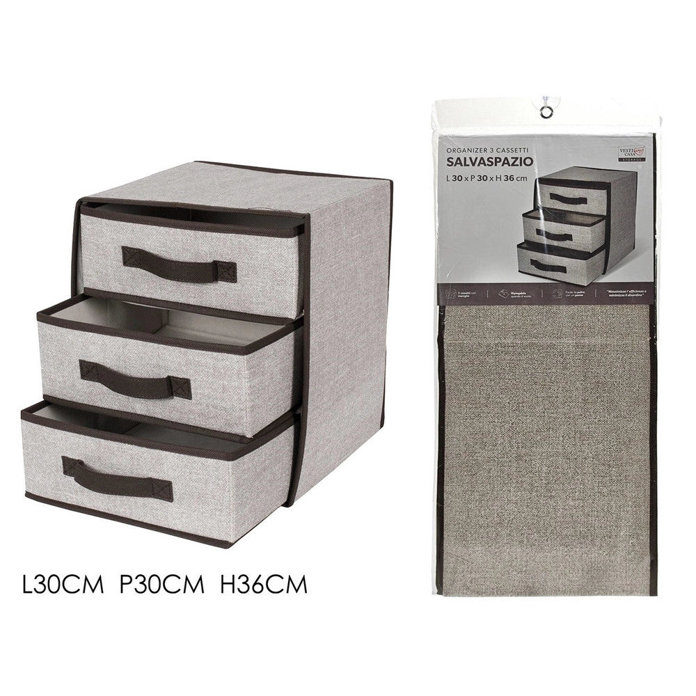 Trade Shop - Scatola Contenitore Cassettiera In Tnt A 3 Cassetti Salvaspazio Pieghevole 30x36 -