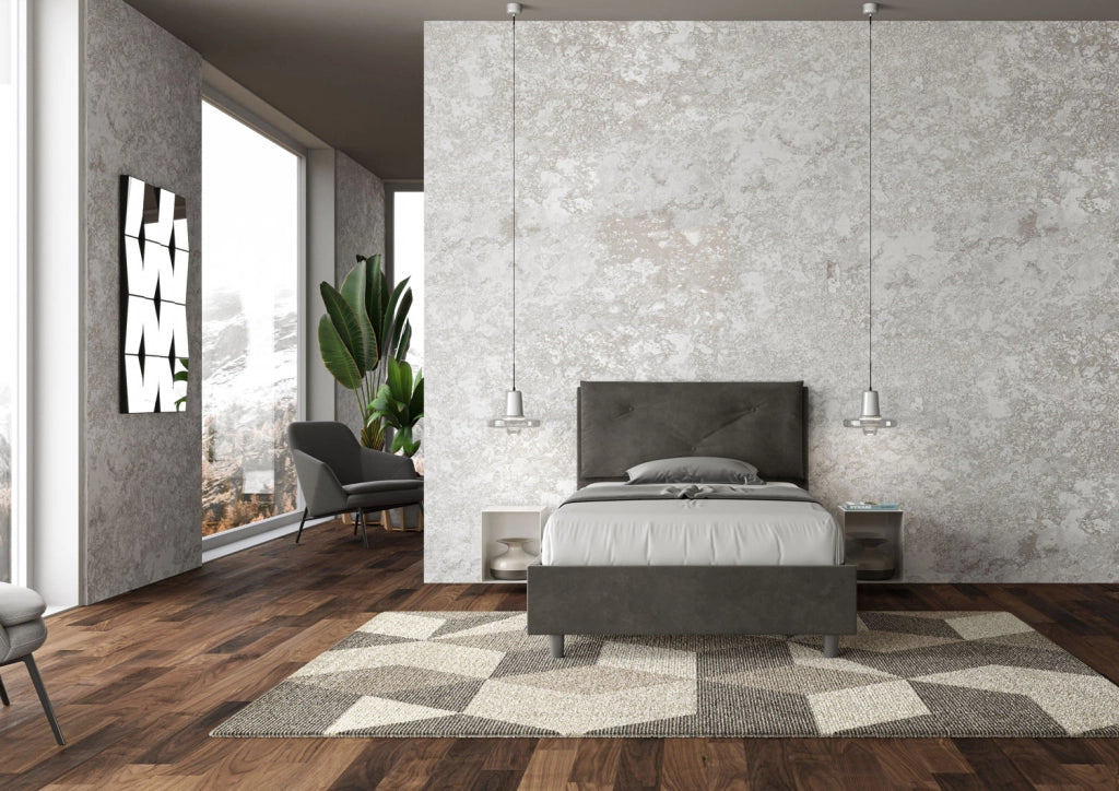 BS COM Letto una piazza e mezza contenitore imbottito 110x200 microfibra grigio