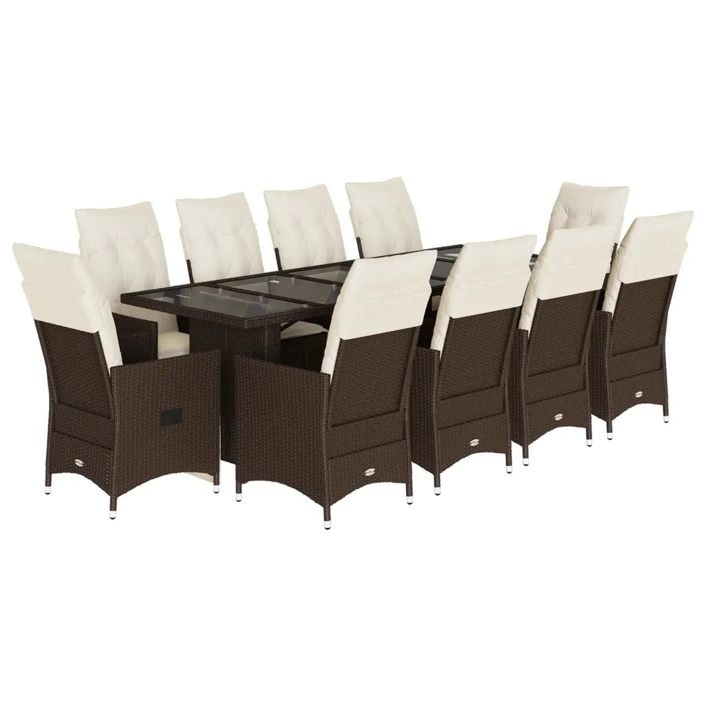 Set Bistrò da Giardino 11 pz con Cuscini in Polyrattan Marrone 3277245