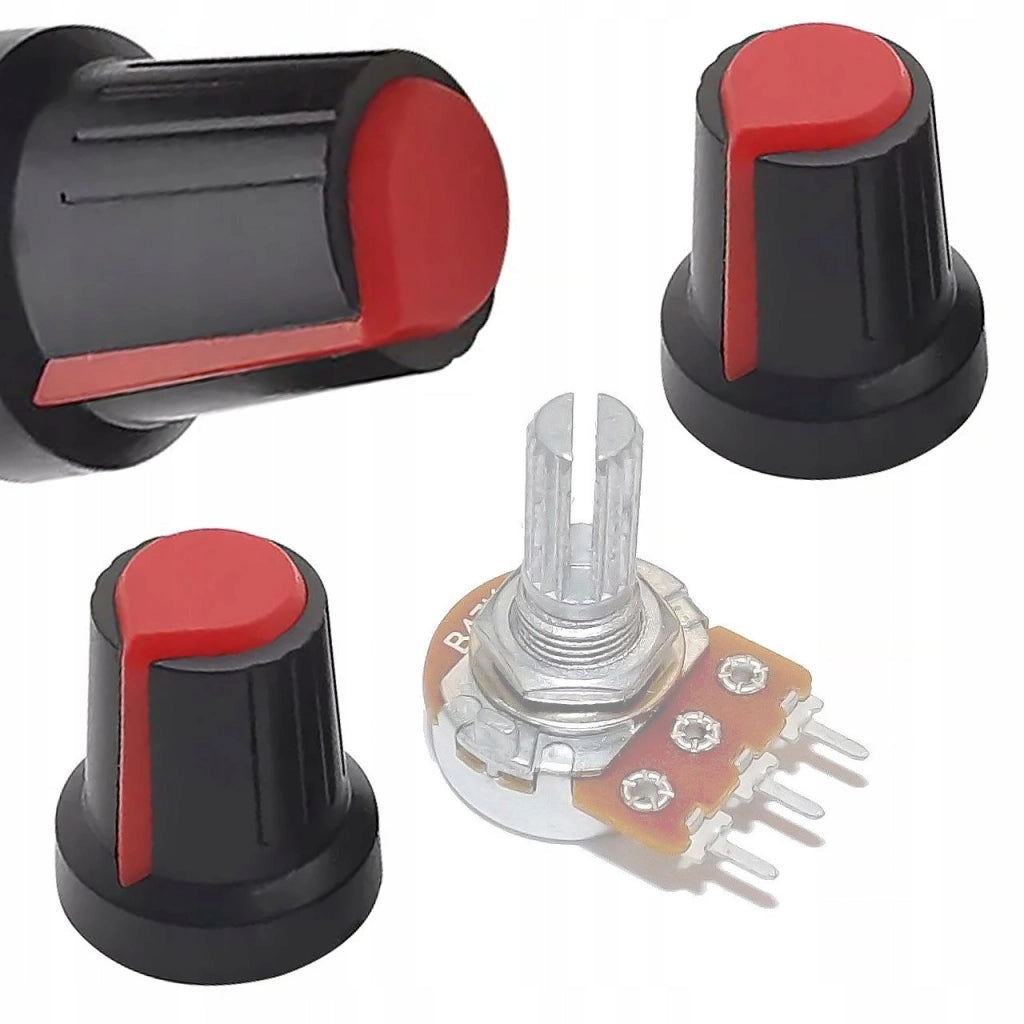 Manopola Potencjometro Rosfix 2x – Alta Qualità, Materiale Resistente | Diametro Asse 6mm, Dimensioni 15x17mm