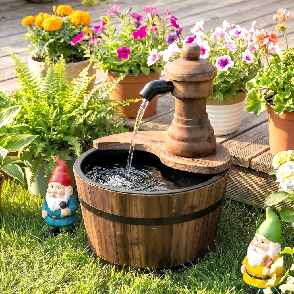 Fontana a Cascata da Giardino ¨C Xylo ¨C Legno Naturale con Pompa Elettrica 27x27x37 cm