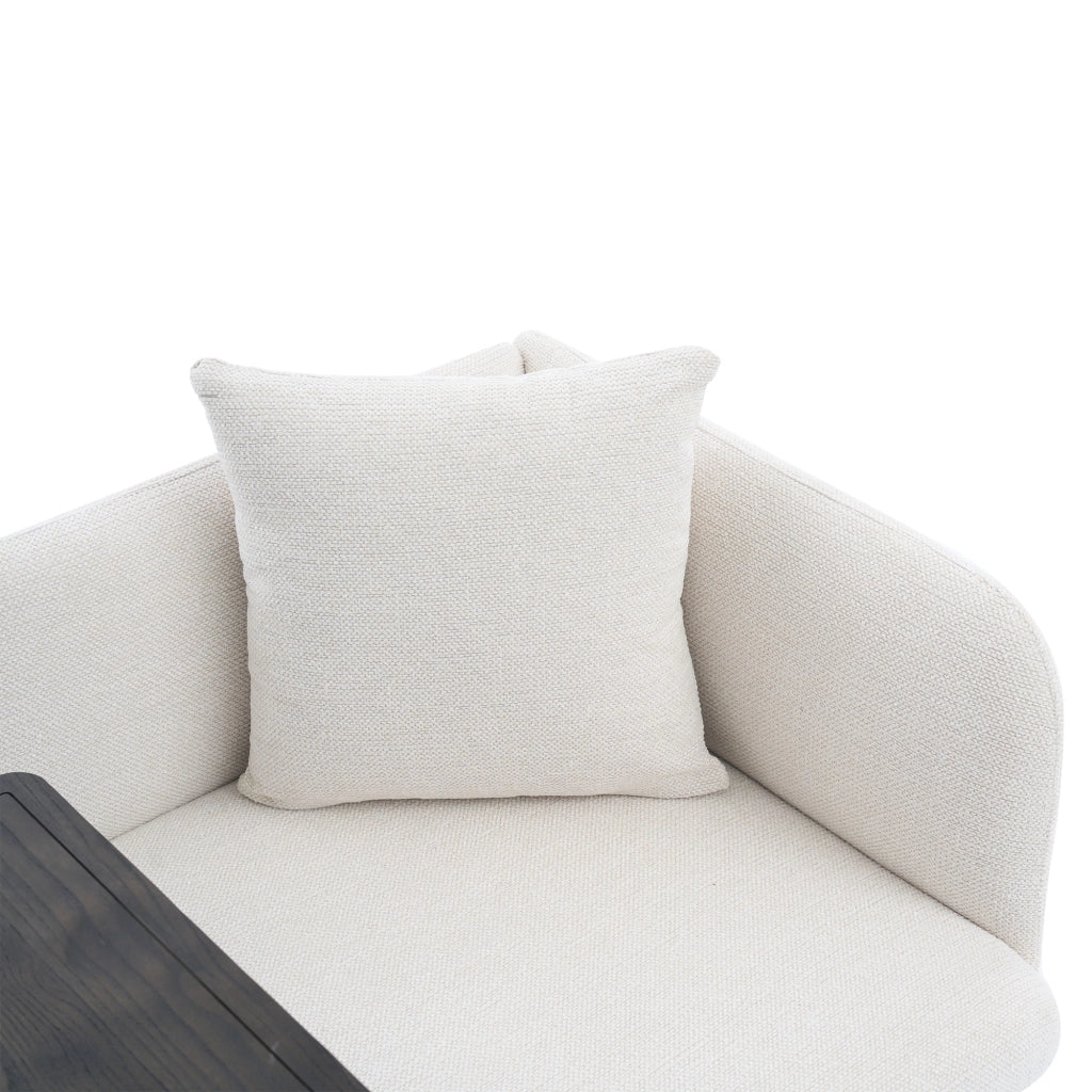 Poltrona da relax in chenille beige con tavolino laterale e tasche portaoggetti
