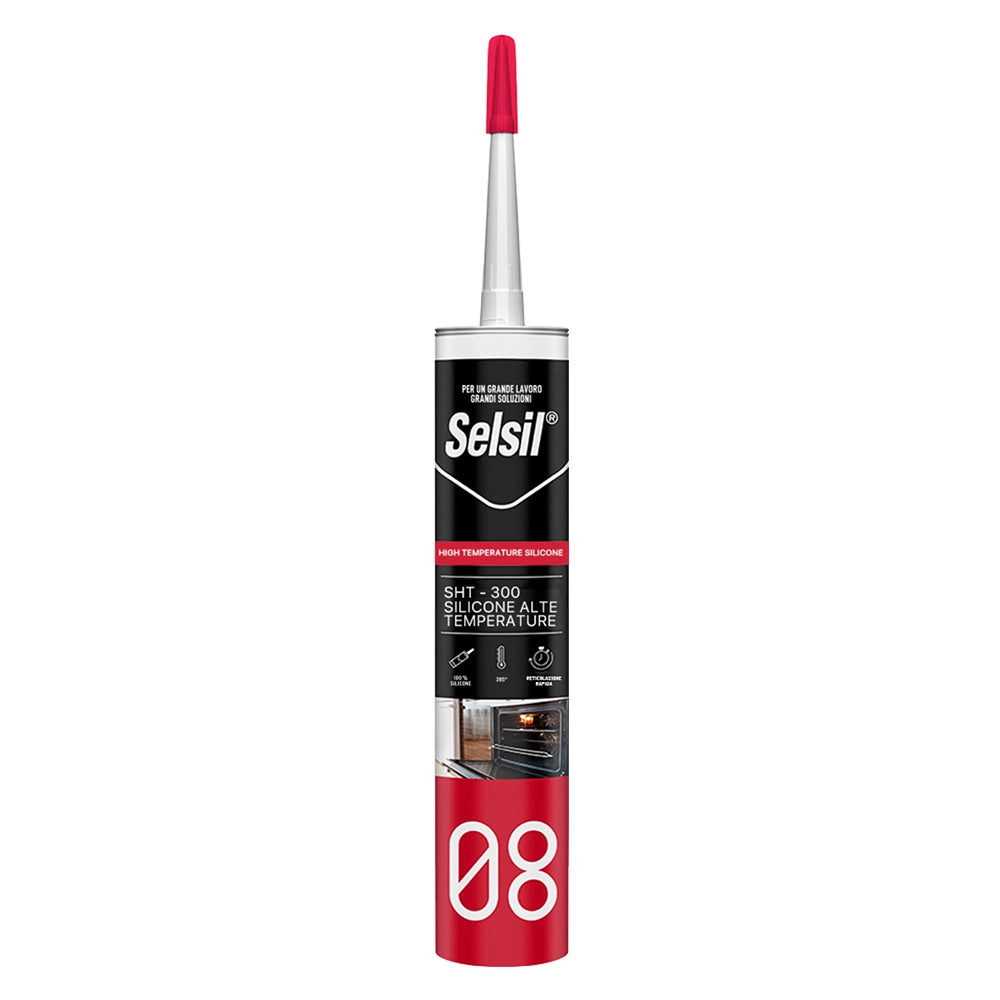 Silicone Acetico Alta Temperatura Rosso (RAL 3024) Selsil 12 Pezzi 300 ml