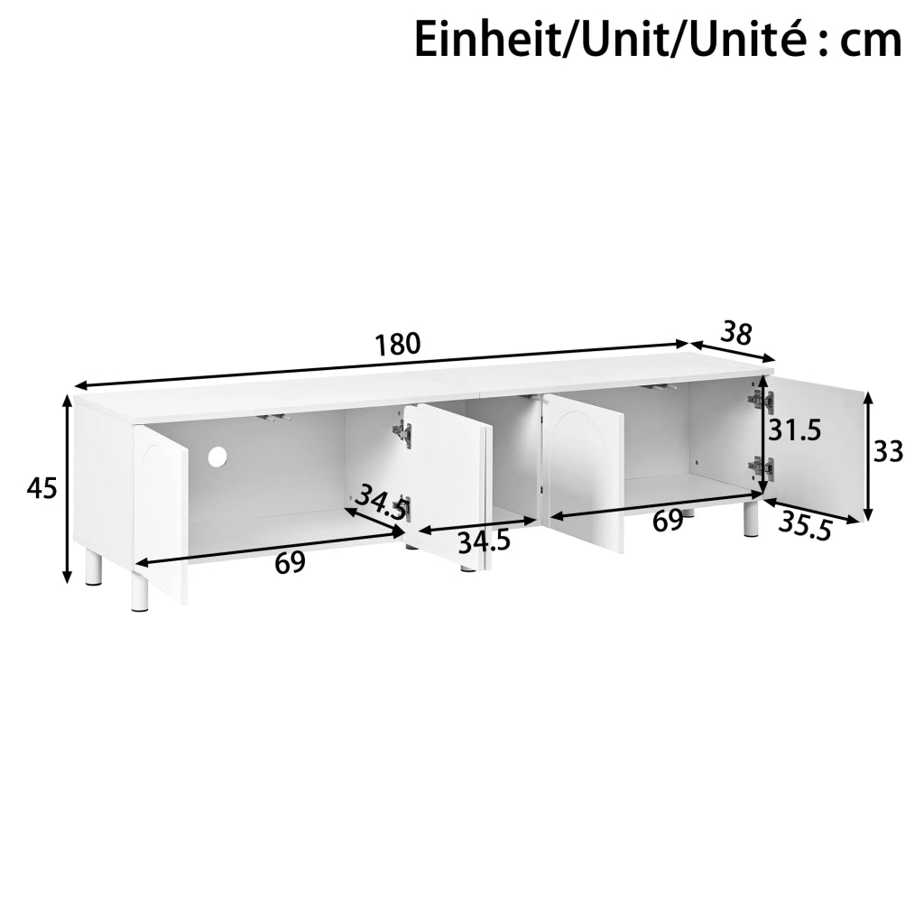 Lowboard TV bianco in MDF; lunghezza 180 cm