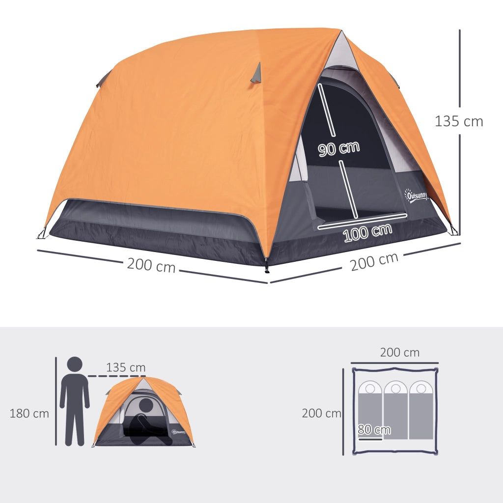 Tenda da Campeggio-Tenda per Escursionismo  per 3 Persone Impermeabile con Tasca, Gancio per Lanterna e Borsa, 2x2x1.35m, Arancione
